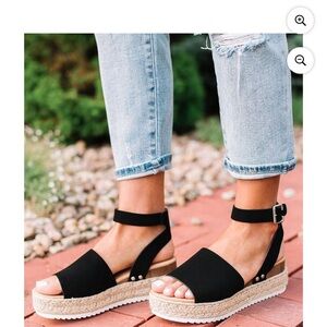 Soda Black Platform Sandals Espadrille Style